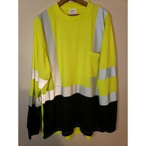Men Size 2XL Neon Yellow Reflective Work Shirt Longsleeve Workwear #c3lbb Safety